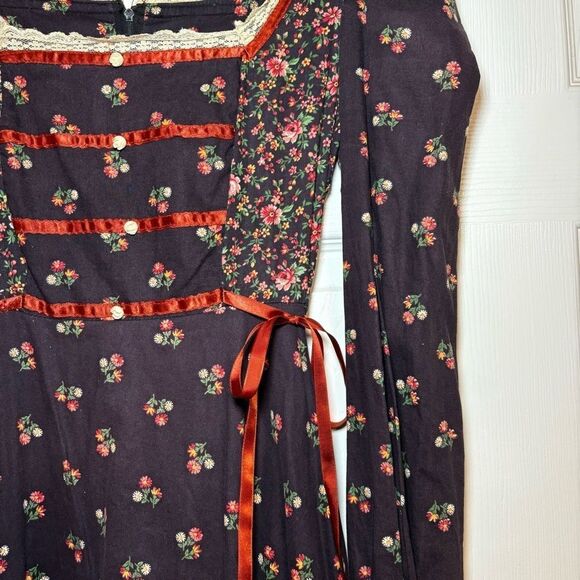 Gunne Sax Calico Dress Renaissance Fair Dress With Pockets Vintage 70s - Picture 11 of 17